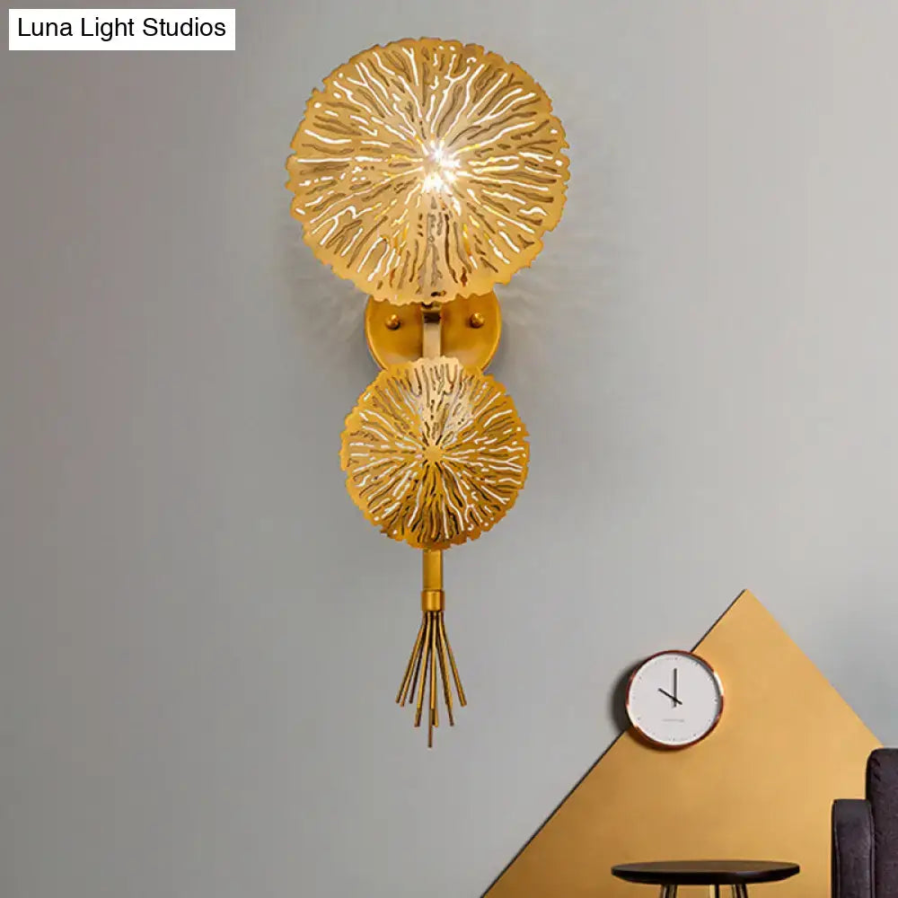 Contemporary gold sunburst tassel wall light living room e14 bulb