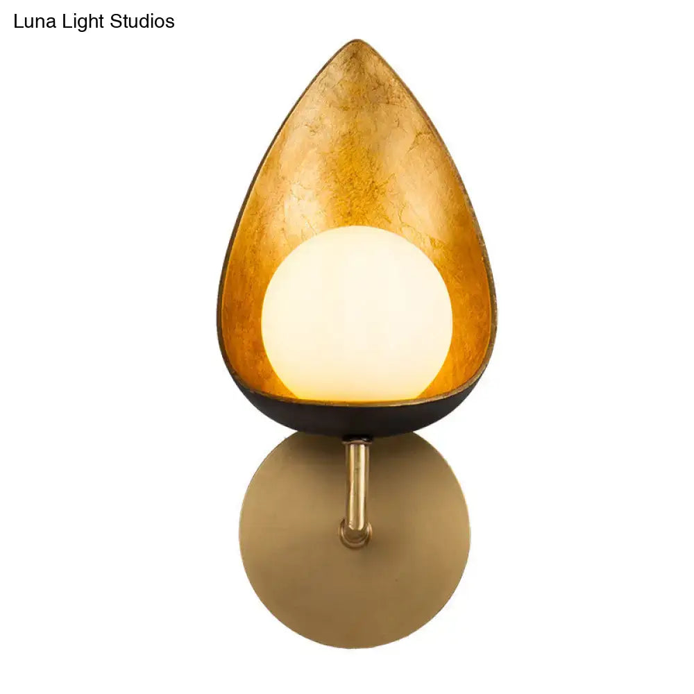 Contemporary gold teardrop sconce light for bedroom with frosted glass