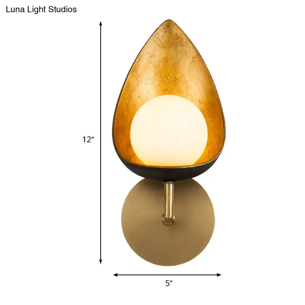Contemporary gold teardrop sconce light for bedroom with frosted glass