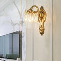 Contemporary gold wall lamp with clear crystal prism for corridor