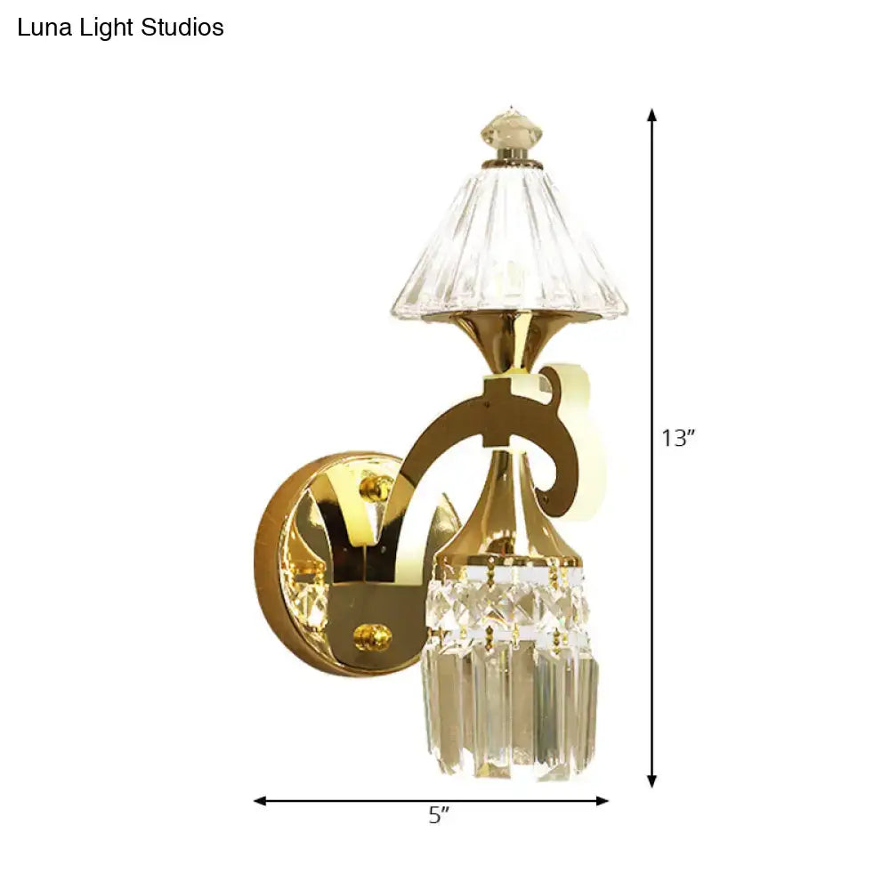 Contemporary gold wall light with clear crystal – bedroom sconce