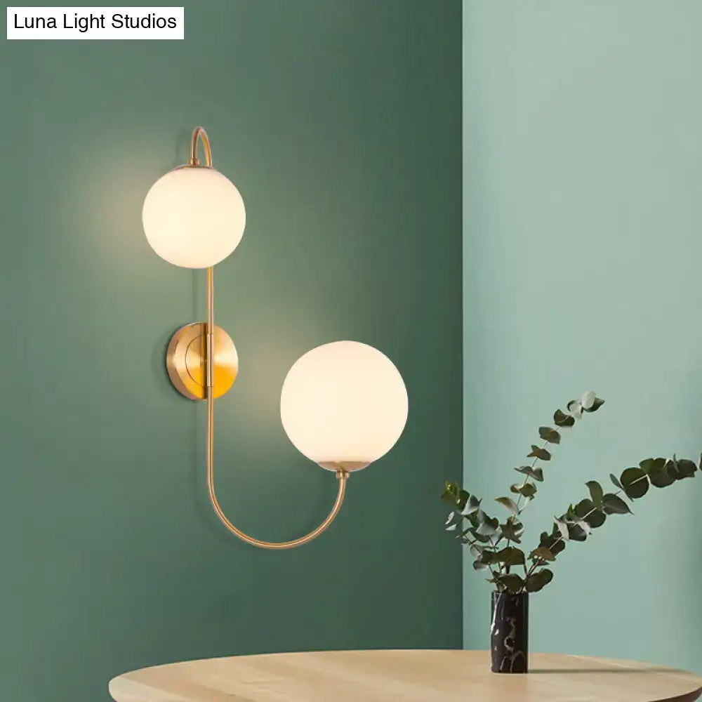 Contemporary gold wall sconce light bedroom opal glass globes