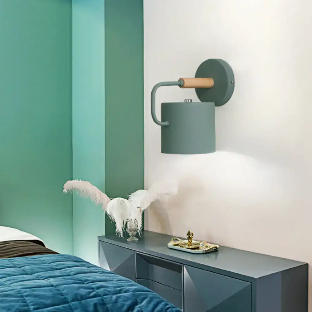 Contemporary gray metal wall light – bedroom cylindrical sconce