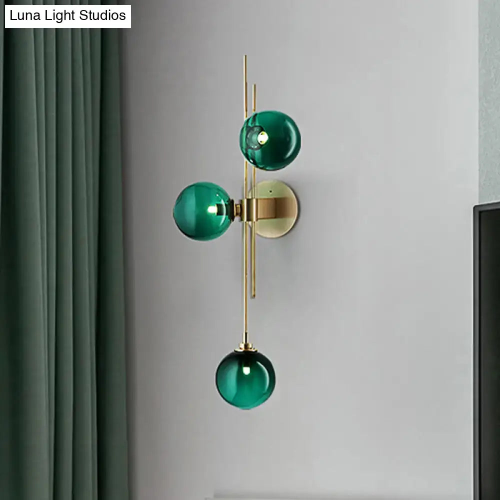 Contemporary green & clear glass globe living room wall sconce lamp