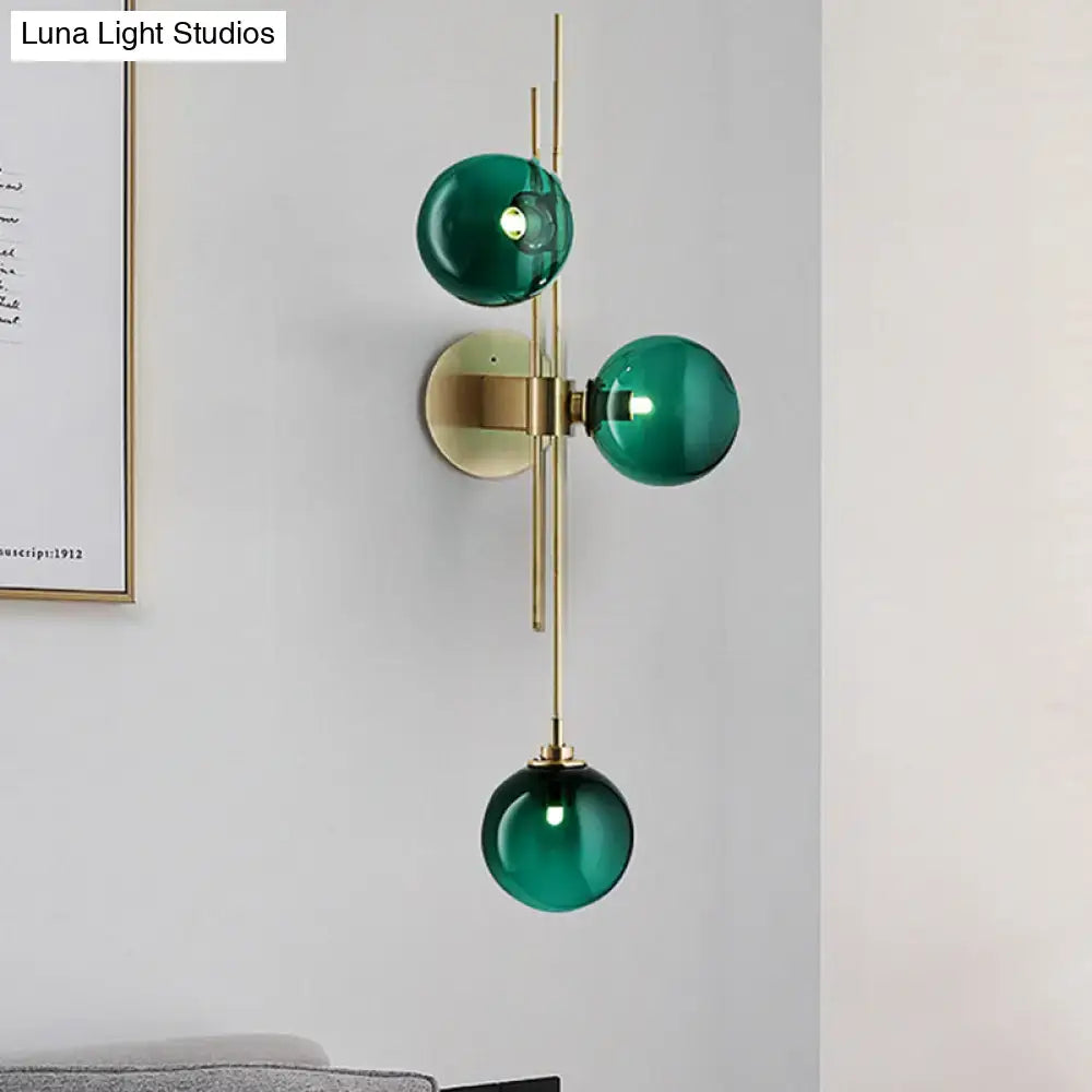 Contemporary green & clear glass globe living room wall sconce lamp