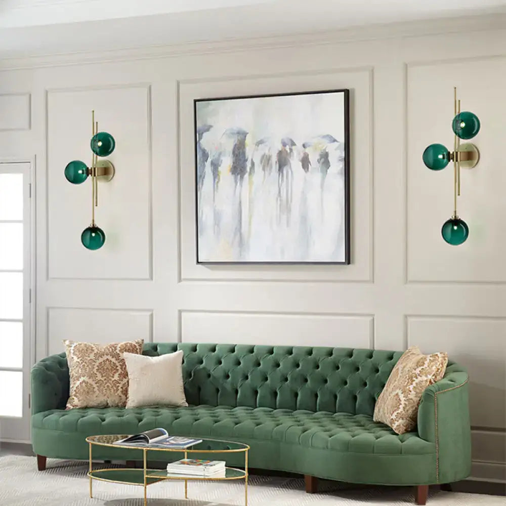 Contemporary green & clear glass globe living room wall sconce lamp