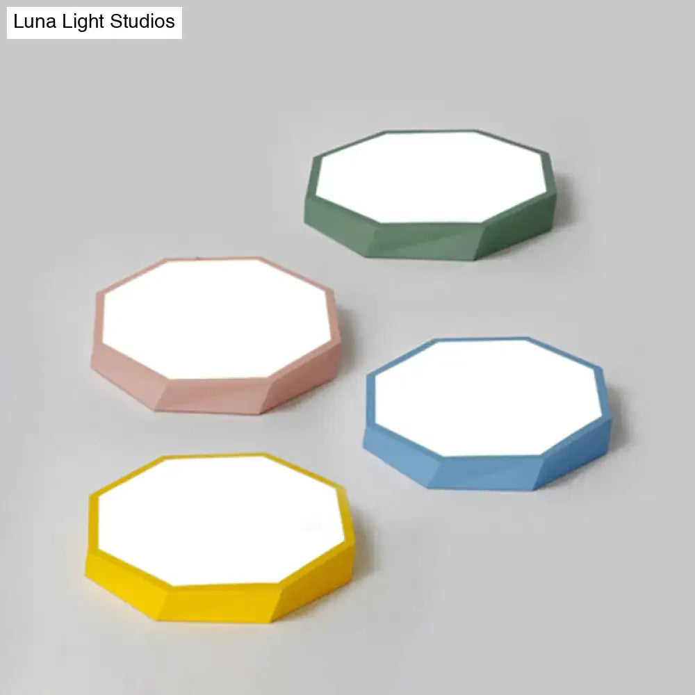 Modern octagonal led ceiling light panels in pastel green pink blue and yellow for flush mount ceiling use