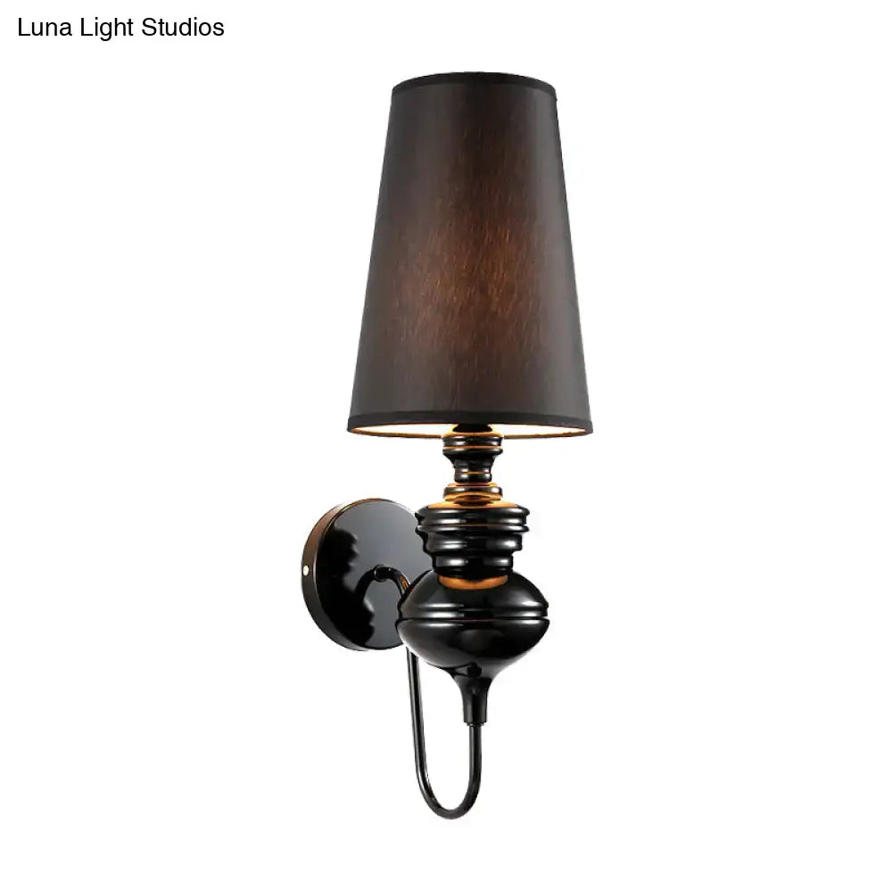 Contemporary matte black wall mount light bedroom fabric sconce