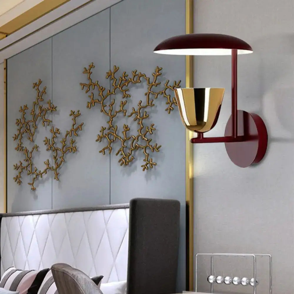 Contemporary red & gold wall sconce – bedroom light fixture