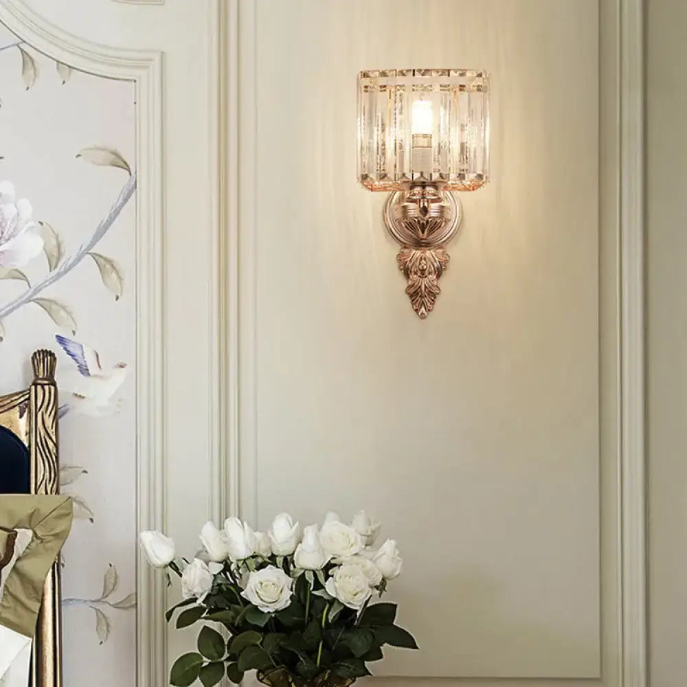 Contemporary rose gold and clear crystal wall sconce bedroom light