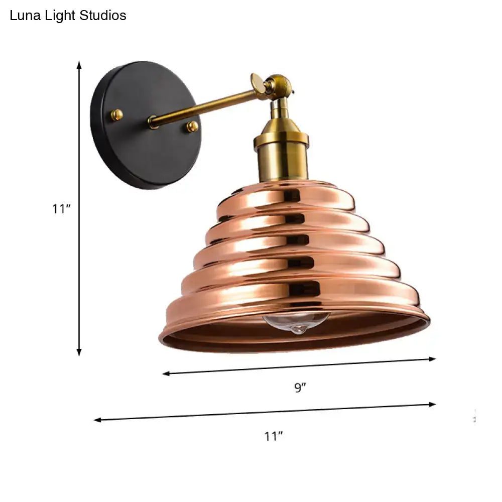 Contemporary rose gold ribbed wall sconce bedroom metal light