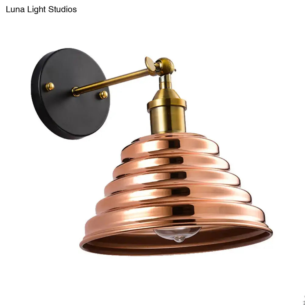 Contemporary rose gold ribbed wall sconce bedroom metal light