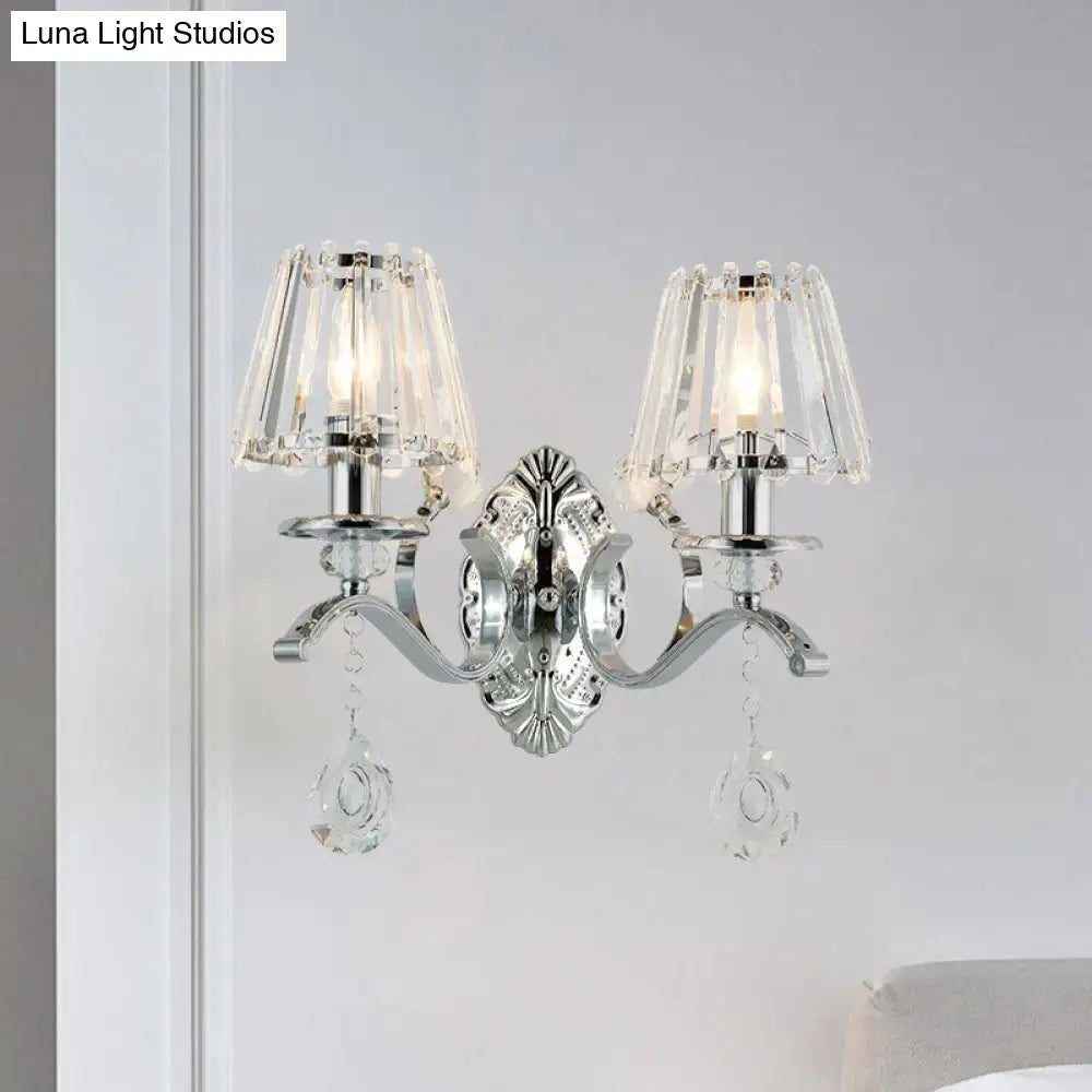 Contemporary silver crystal wall lamp 2-light fixture living room