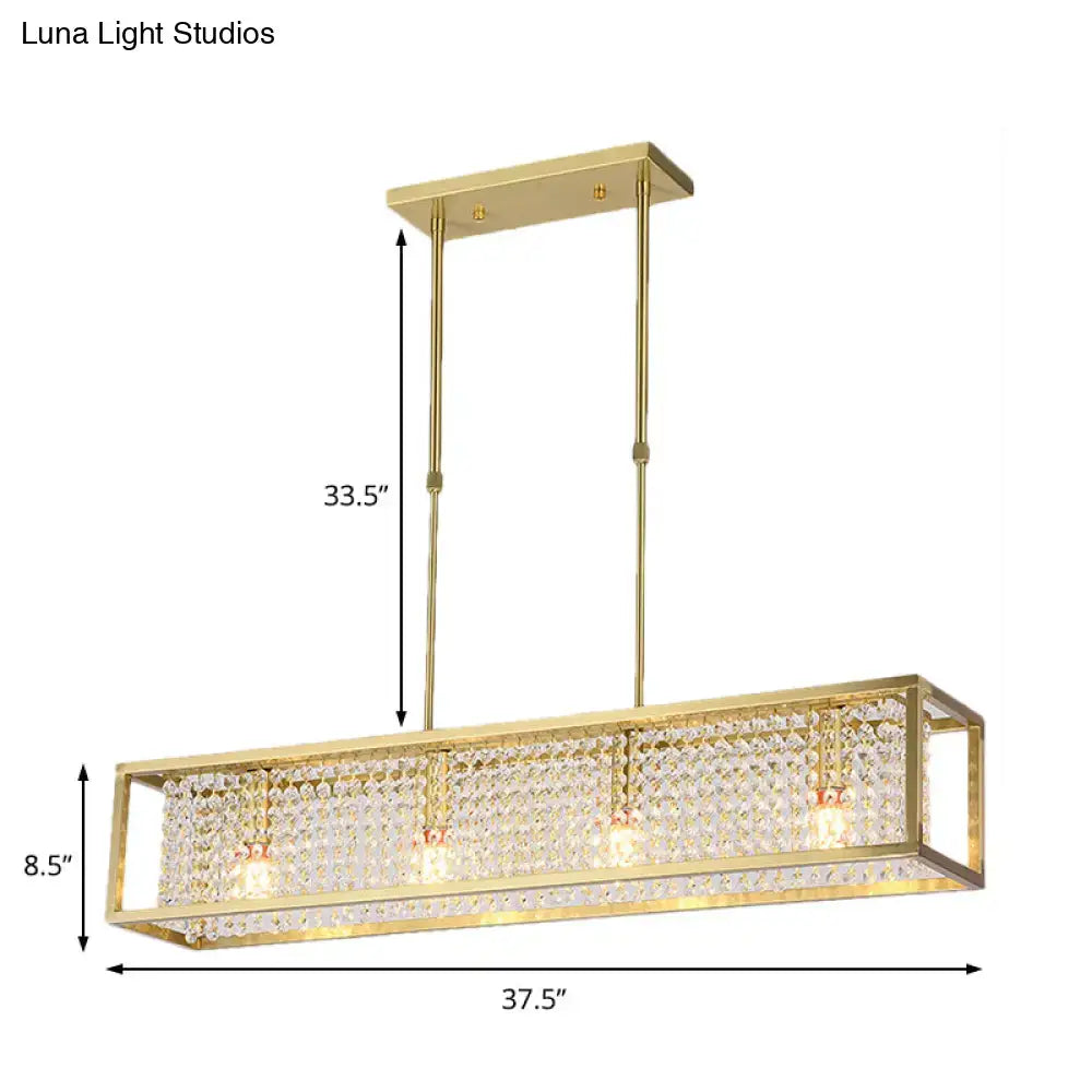 Contemporary silver rectangular chandelier with crystal drops dining room
