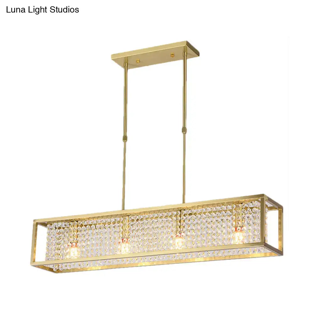 Contemporary silver rectangular chandelier with crystal drops dining room