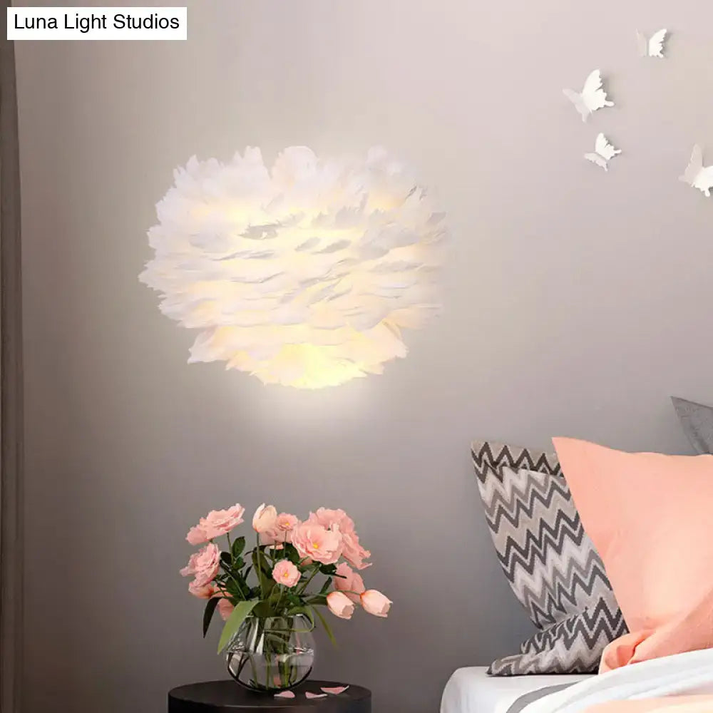 Contemporary white feather wall lamp bedroom sconce