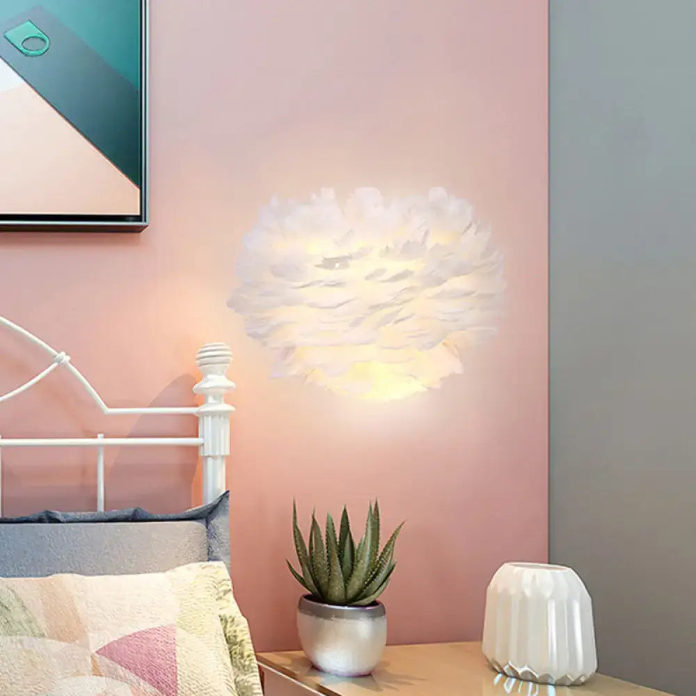 Contemporary white feather wall lamp bedroom sconce