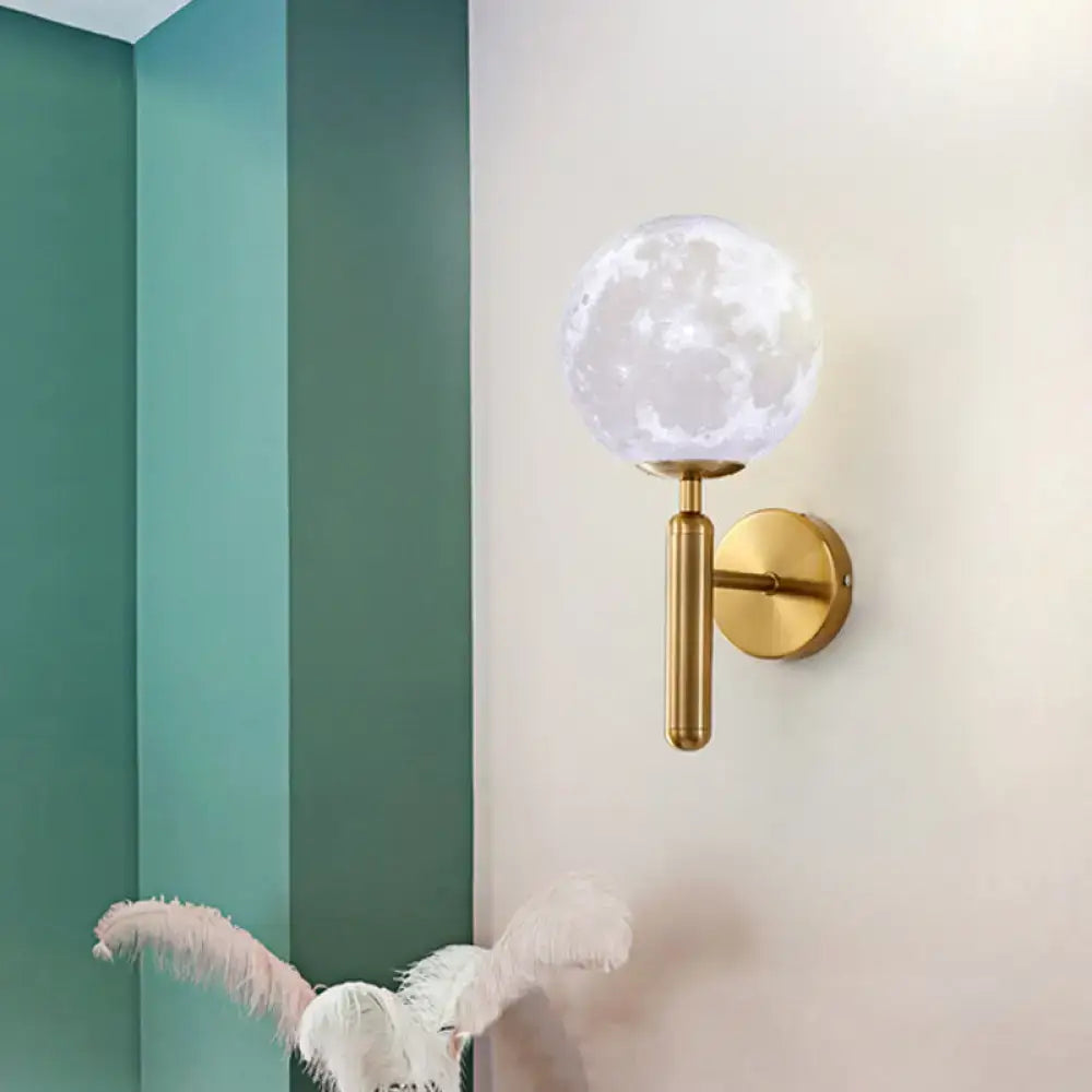 Contemporary white glass wall sconce gold moon light bedroom fixture