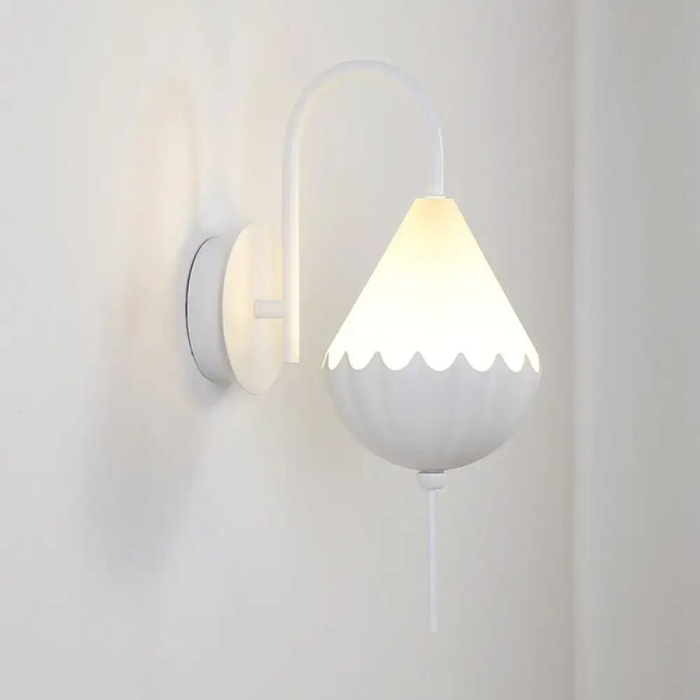 Contemporary white scalloped wall light fixture with curved arm bedroom