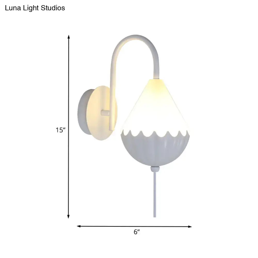 Contemporary white scalloped wall light fixture with curved arm bedroom