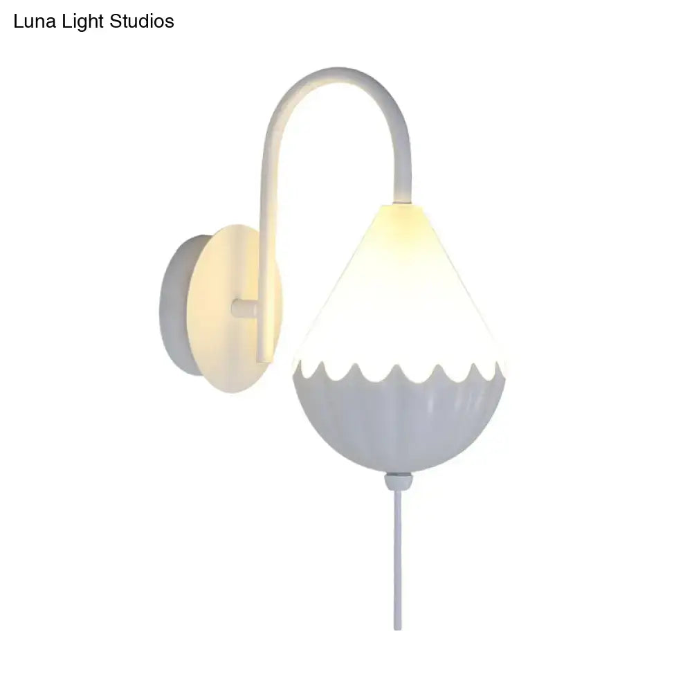 Contemporary white scalloped wall light fixture with curved arm bedroom