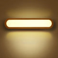 Contemporary led sconce vanity light with warm-toned rectangular wooden frame and soft diffused illumination