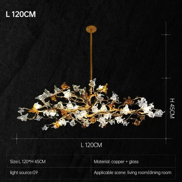 Copper branch pendant chandelier living room blossom led light
