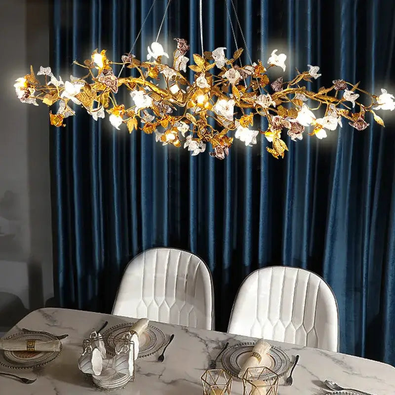 Copper branch pendant chandelier living room blossom led light