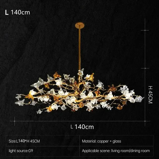 Copper branch pendant chandelier living room blossom led light