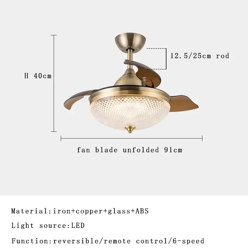Copper bronze ceiling fan with wood blades for bedroom