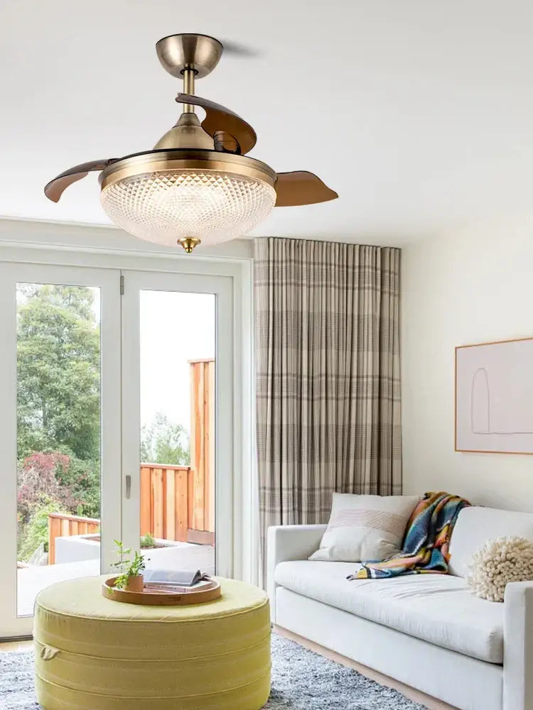 Copper bronze ceiling fan with wood blades for bedroom