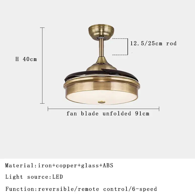 Copper bronze ceiling fan with wood blades for bedroom
