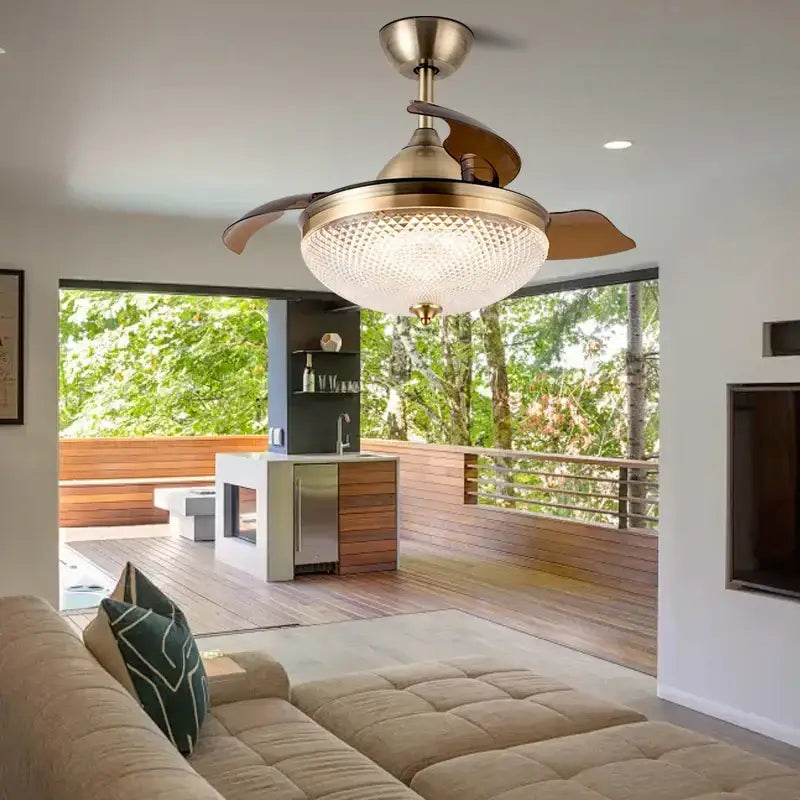 Copper bronze ceiling fan with wood blades for bedroom