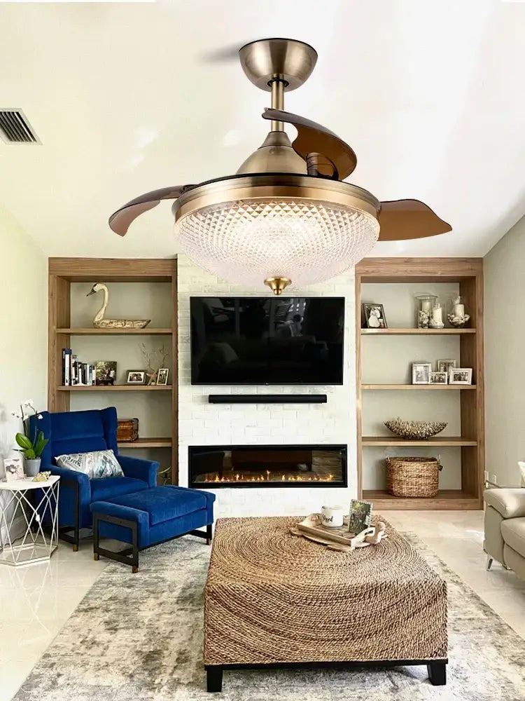 Copper bronze ceiling fan with wood blades for bedroom