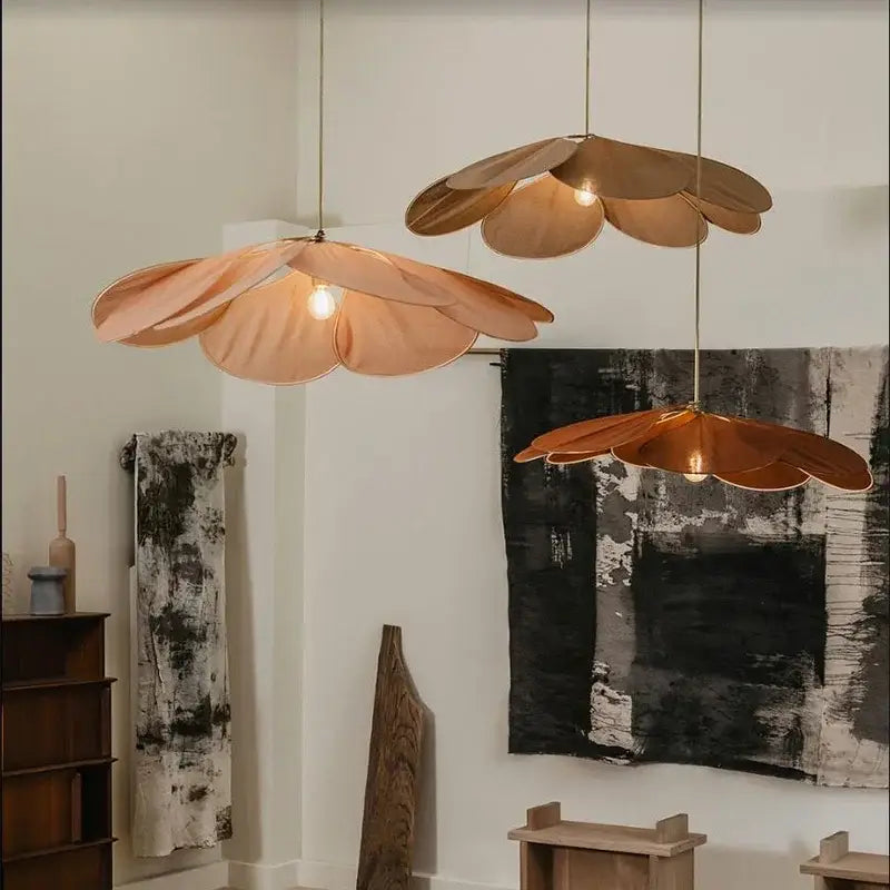 Copper petal fabric pendant light dining room decorbites colorful petal