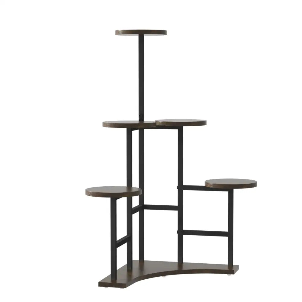Modern decorbites 6-tier corner plant stand with dark wood shelves and black metal frame for space-saving display