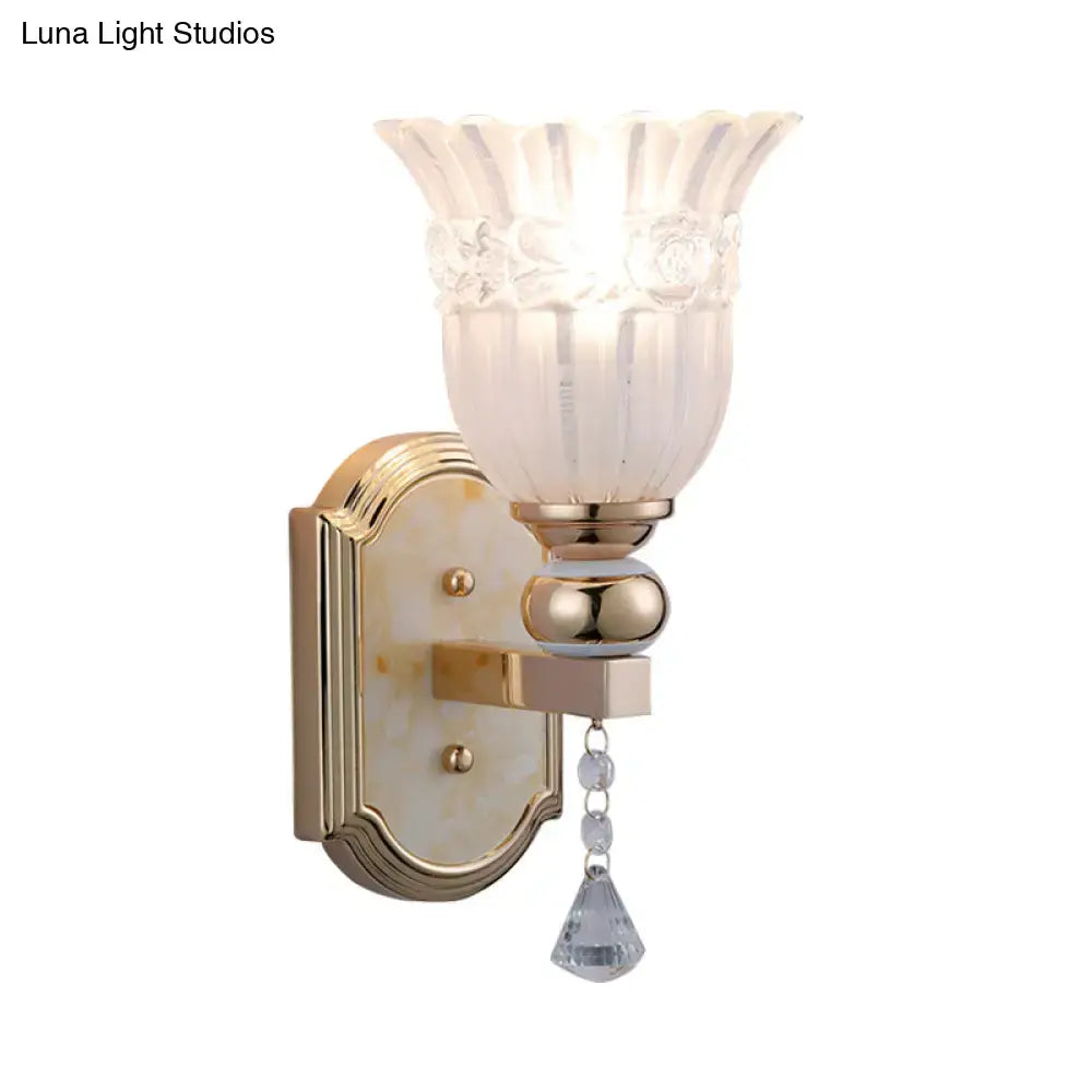 Country gold frosted glass floral wall sconce lamp bedroom lighting