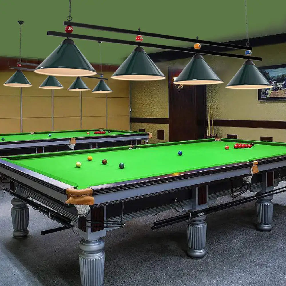 Country style dark green pool ball bar island lighting fixture
