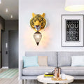 Country tiger head wall sconce bedroom light with clear crystal shade
