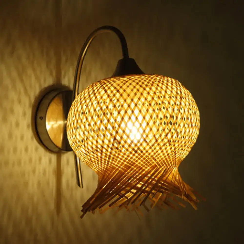 Countryside beige rattan wall light sconce bedroom 110v-120v 220v-240v