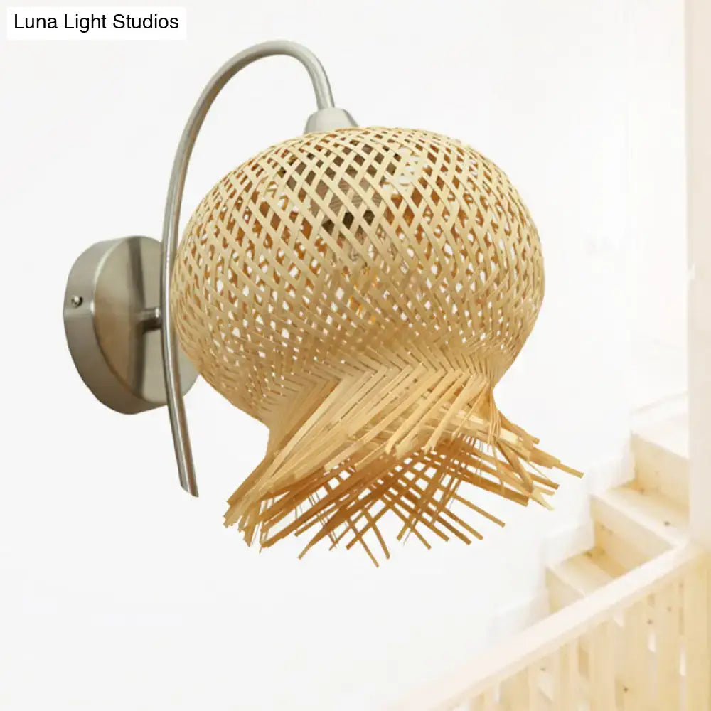 Countryside beige rattan wall light sconce bedroom 110v-120v 220v-240v