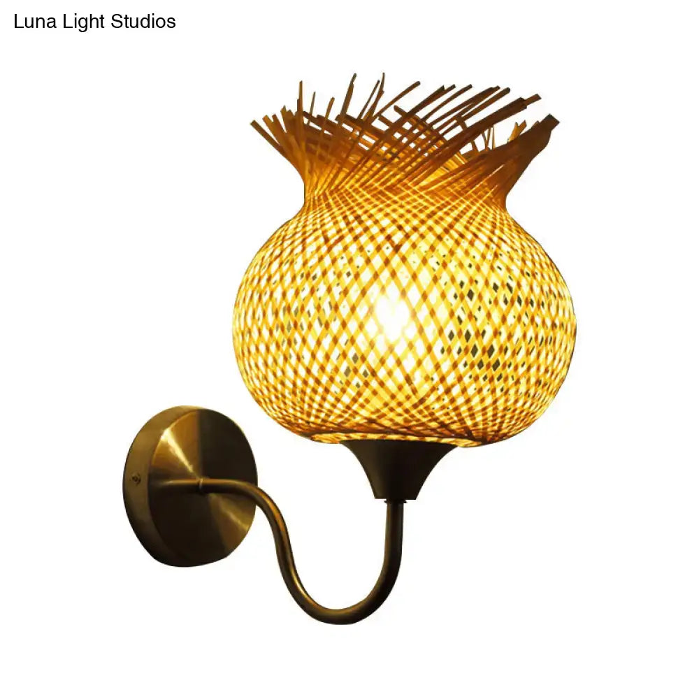 Countryside beige rattan wall light sconce bedroom 110v-120v 220v-240v