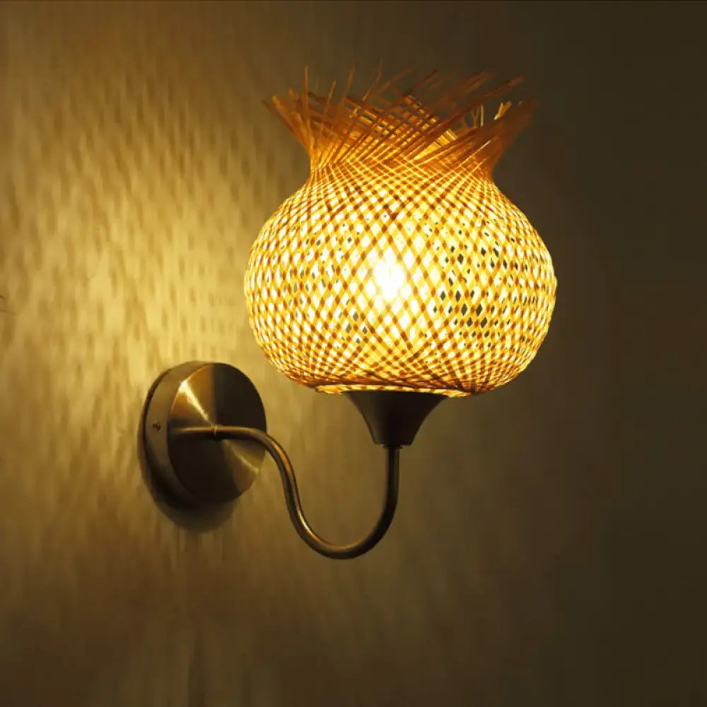 Countryside beige rattan wall light sconce bedroom 110v-120v 220v-240v