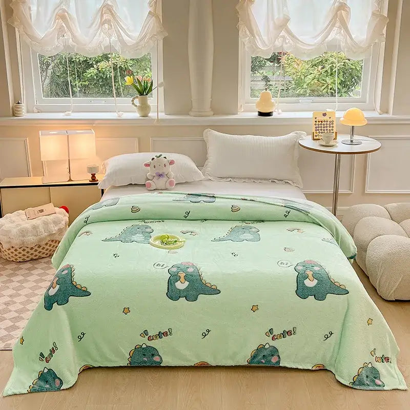 Cozy white fleece blanket with colorful flower patterns bedroom decor