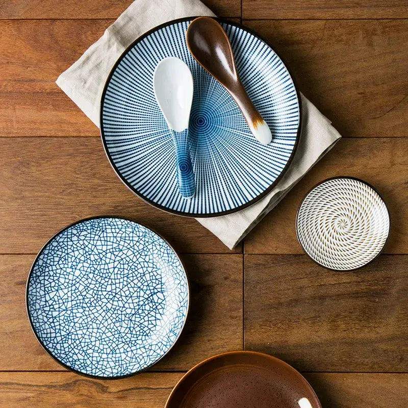 Crackle glaze blue ceramic dinner plate set dining room tableware