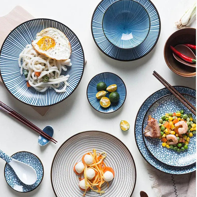 Crackle glaze blue ceramic dinner plate set dining room tableware