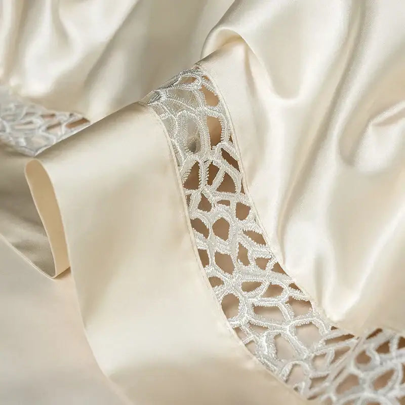 Cream and black egyptian cotton bedding set bedroom lace trim decor