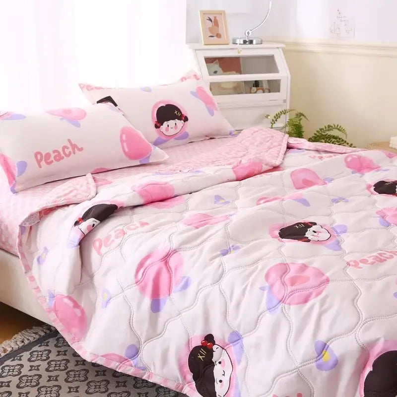 Cream bear quilt and pillowcase set bedroom bedding set