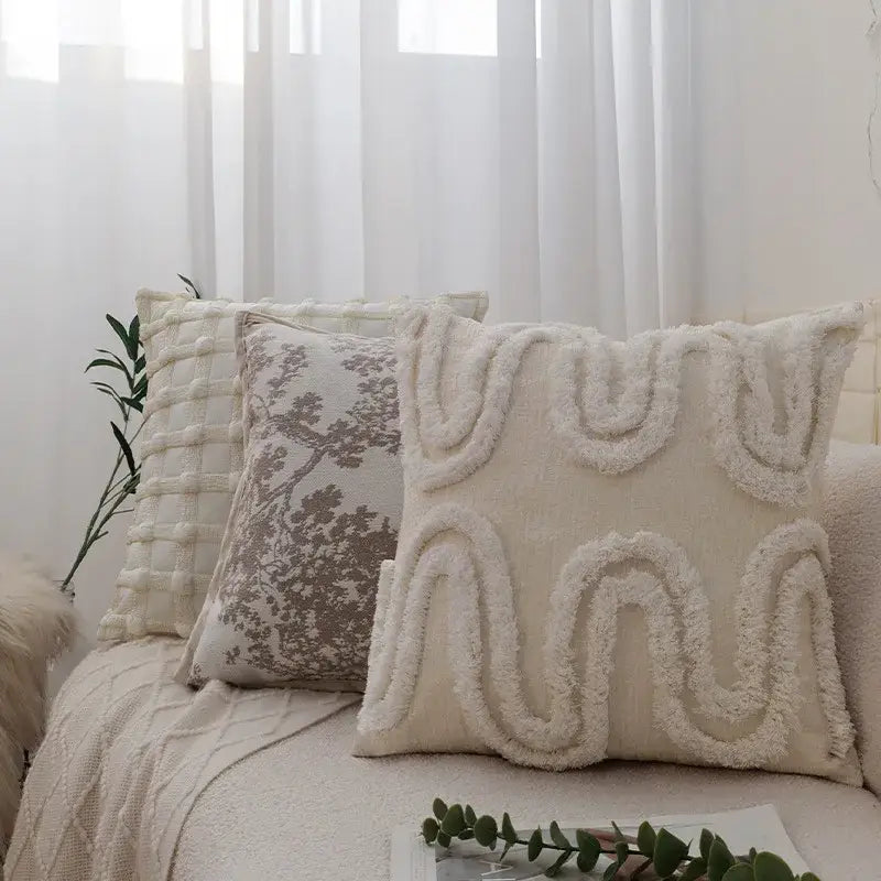 Cream bubble plaid cushion cover living room textured pillow case