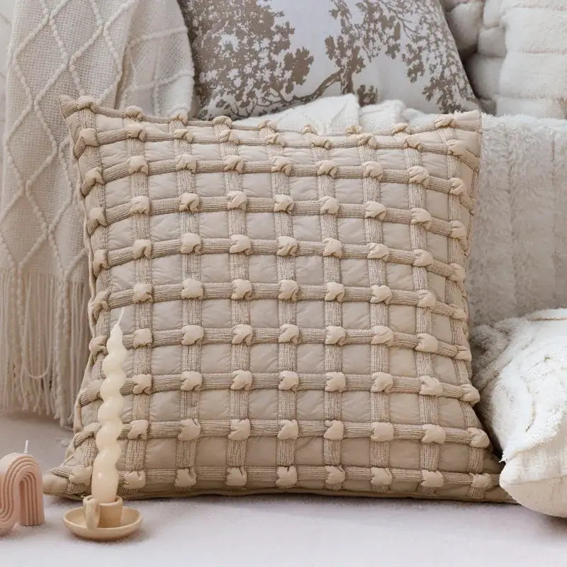 Cream bubble plaid cushion cover living room textured pillow case